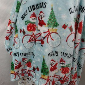 HOLIDAY TIME BLUE VELVET CATS MEAWY CHRSTMAS PRINT THROW BLANKET SZ:50”x60”NWT